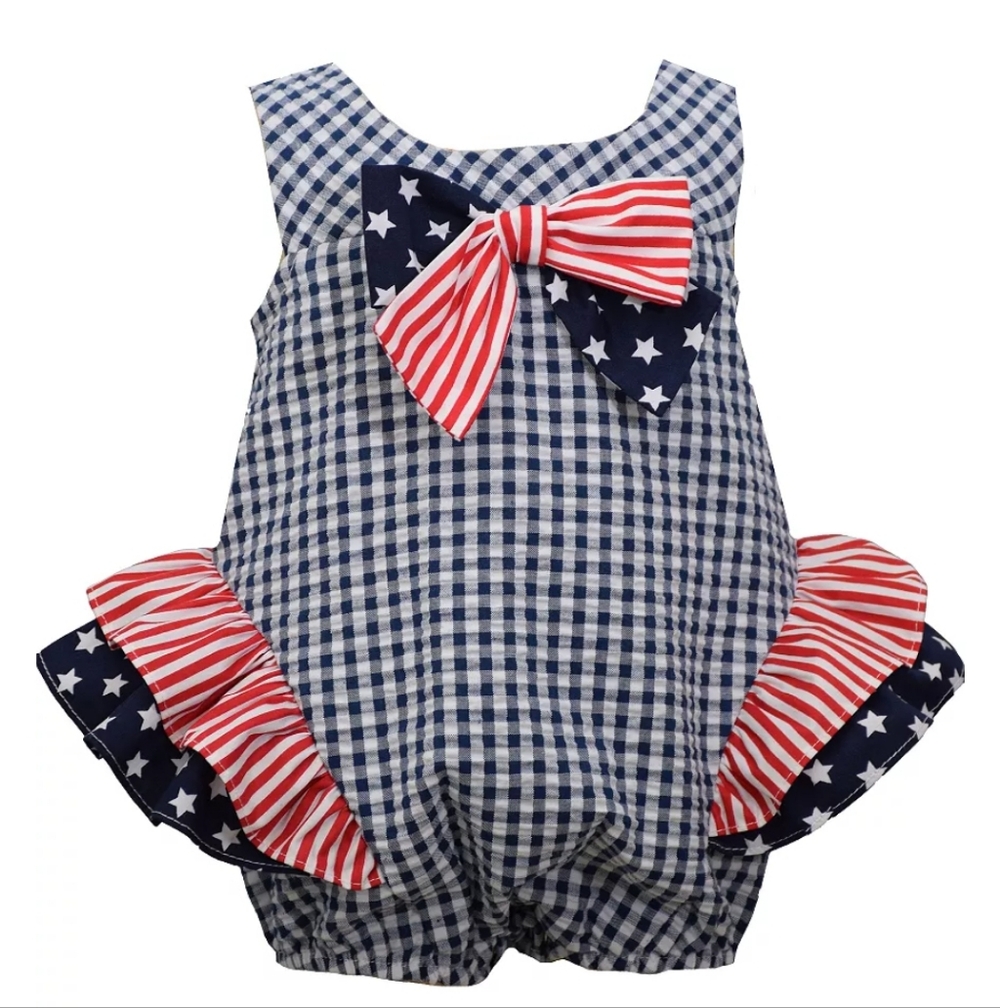 Patriotic Bonnie Jean Baby Romper with Bow
